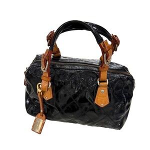 Vtg Cavalcanti Genuine Quilted Leather‎ Duffle Handbag Made in Italy Black/Brown